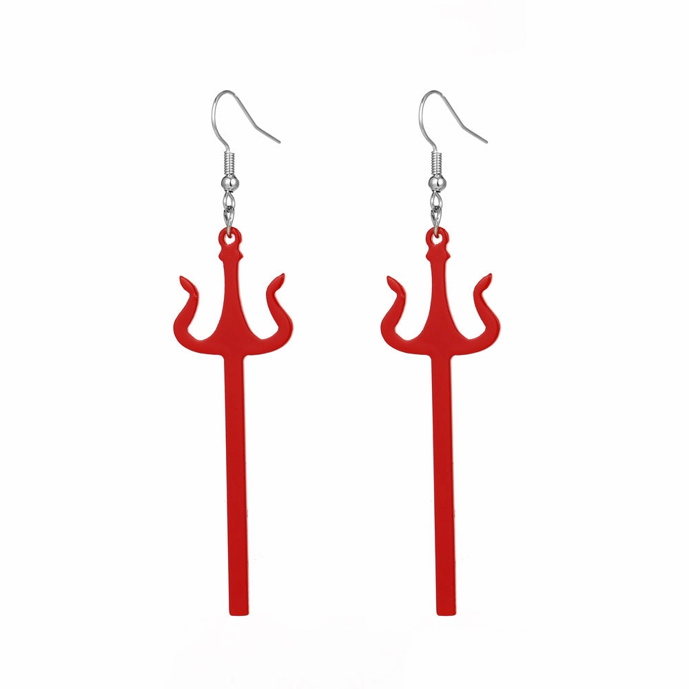 Wholesale Funny Exaggerated Acrylic Trident Earrings Halloween Vintage Gothic Geometric Earrings Holiday Gift for Men and Women
