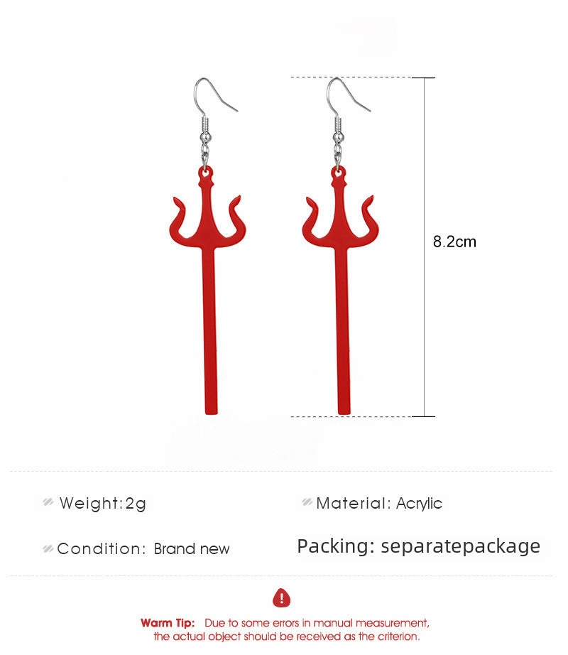 Wholesale Funny Exaggerated Acrylic Trident Earrings Halloween Vintage Gothic Geometric Earrings Holiday Gift for Men and Women