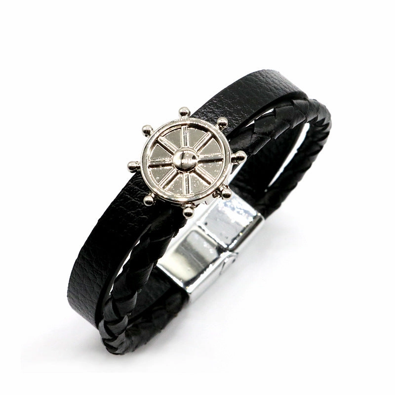 Wholesale Genuine Leather Magnetic Buckle Hand Woven Leather Rope Alloy Bracelet