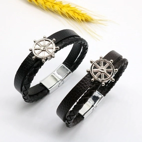 Wholesale Genuine Leather Magnetic Buckle Hand Woven Leather Rope Alloy Bracelet