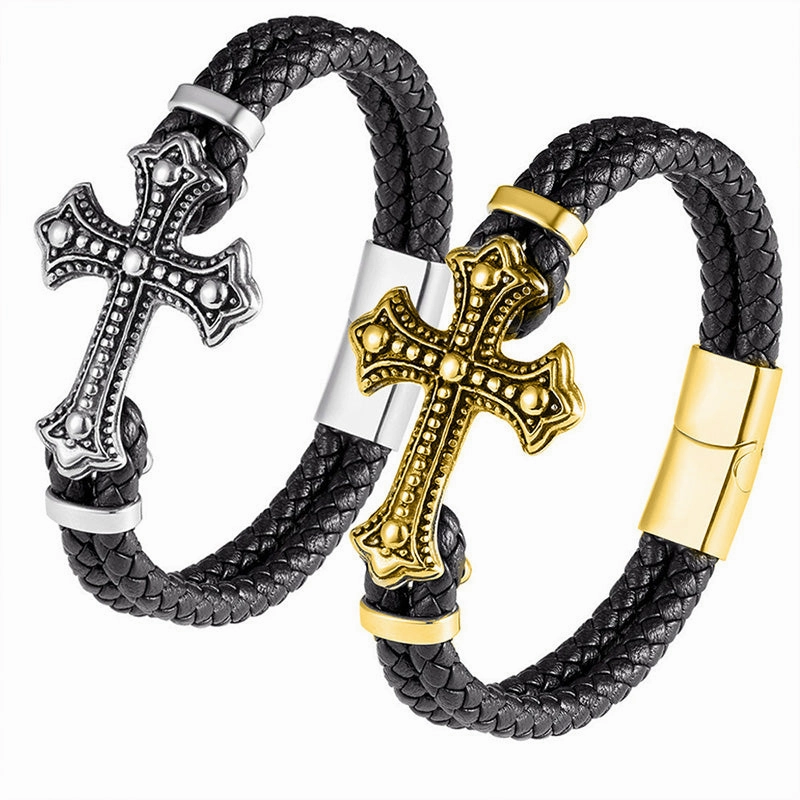 Wholesale Genuine Leather Stainless Steel Woven Bracelet OLY-BT-LongR002