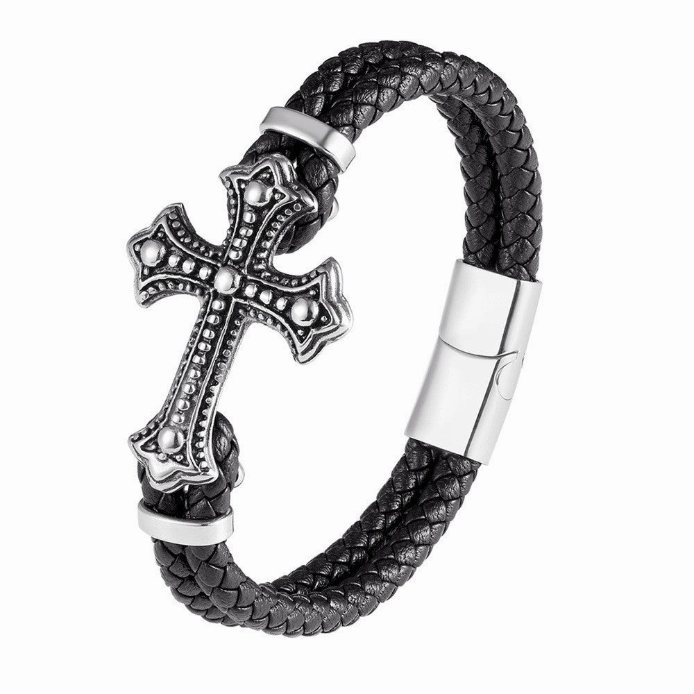 Wholesale Genuine Leather Stainless Steel Woven Bracelet OLY-BT-LongR002