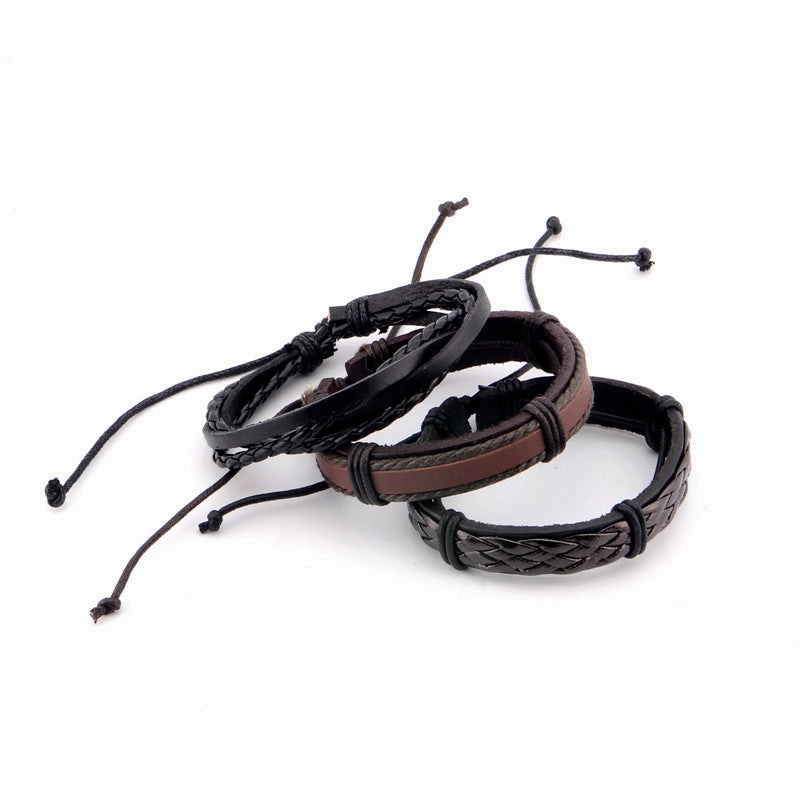 Wholesale Genuine Leather Woven Bracelet 6-piece Set