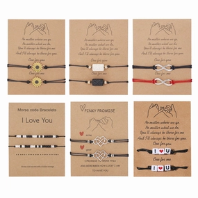 Wholesale Geometric 8-character Volcanic Stone Sunflower 2-piece Braided Adjustable Paper Card Bracelet