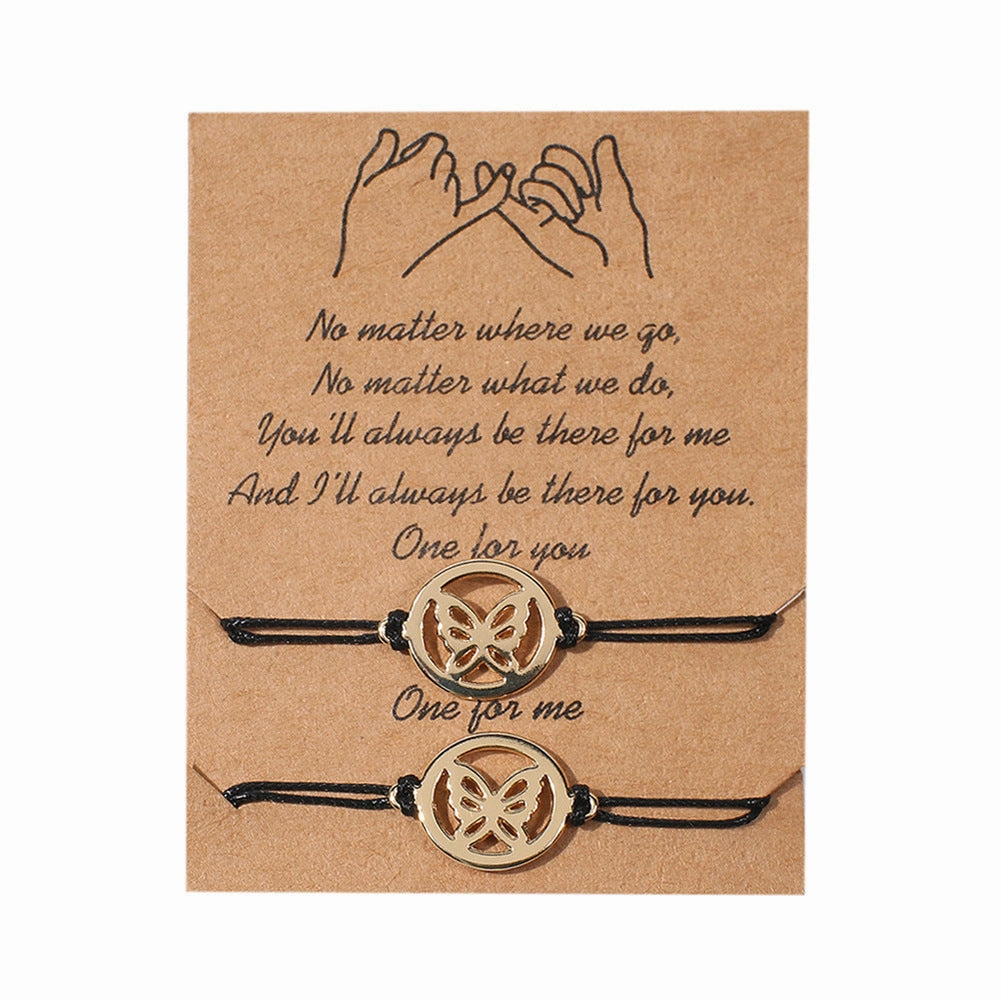Wholesale Geometric 8-character Volcanic Stone Sunflower 2-piece Braided Adjustable Paper Card Bracelet