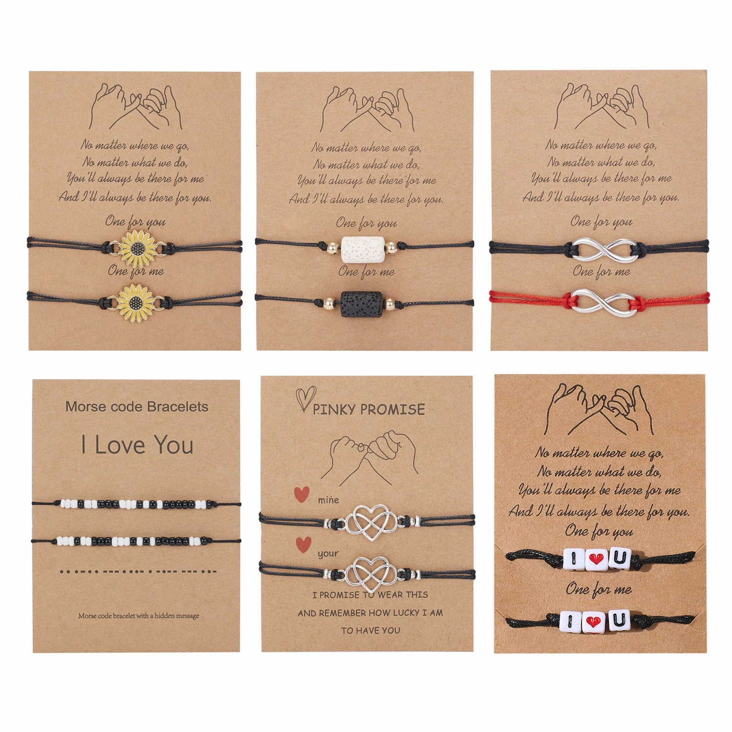 Wholesale Geometric 8-character Volcanic Stone Sunflower 2-piece Braided Adjustable Paper Card Bracelet