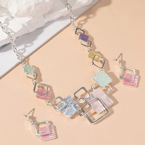 Wholesale Geometric Block Splicing Chain Earrings Clavicle Chain