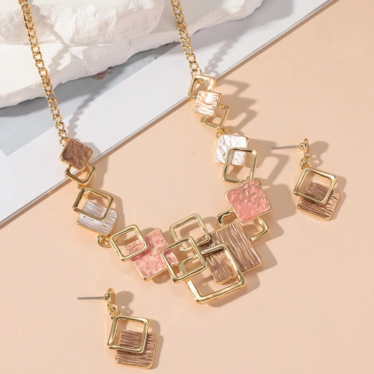 Wholesale Geometric Block Splicing Chain Earrings Clavicle Chain
