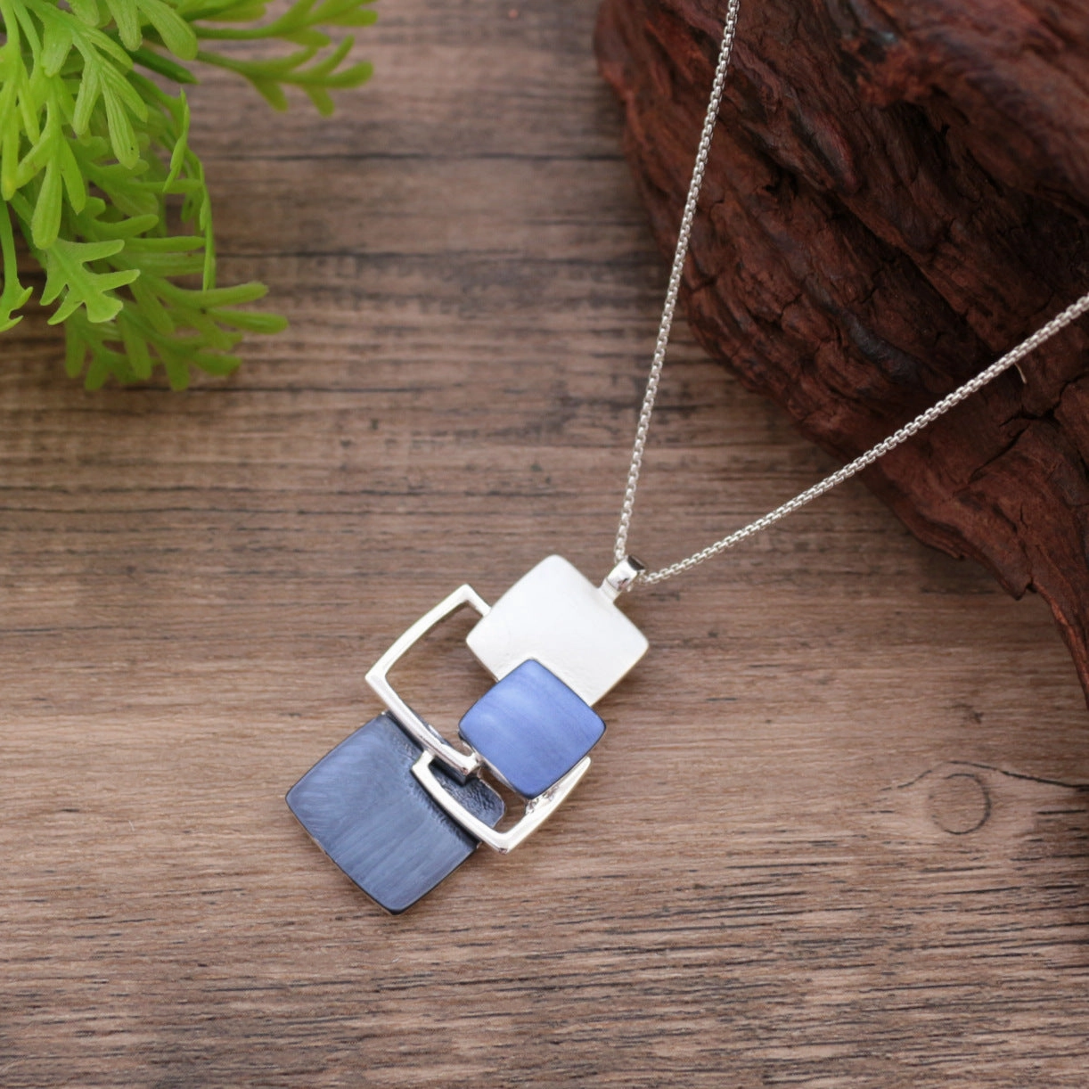 Wholesale Geometric Blue Hollow Square Pendant Necklace