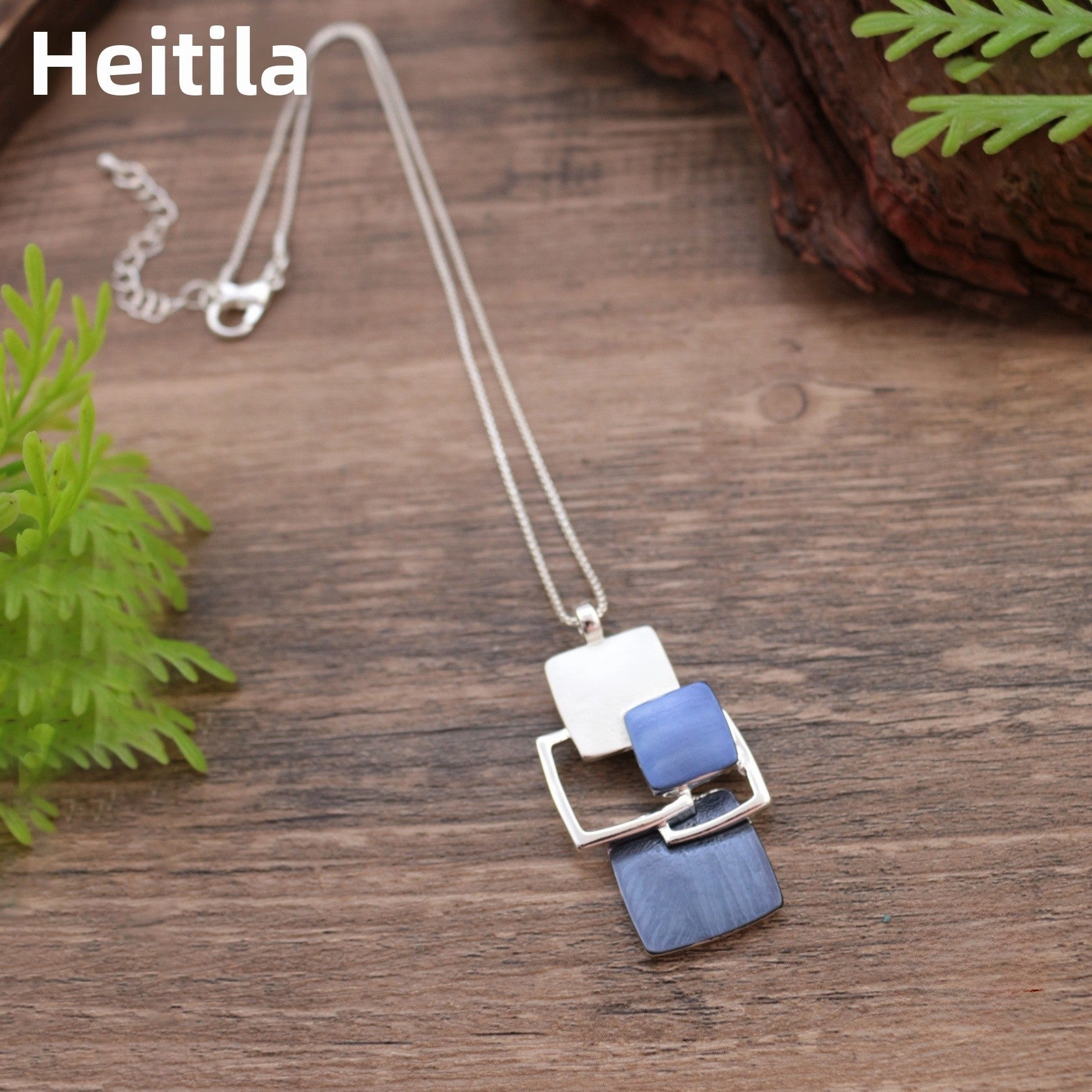 Wholesale Geometric Blue Hollow Square Pendant Necklace