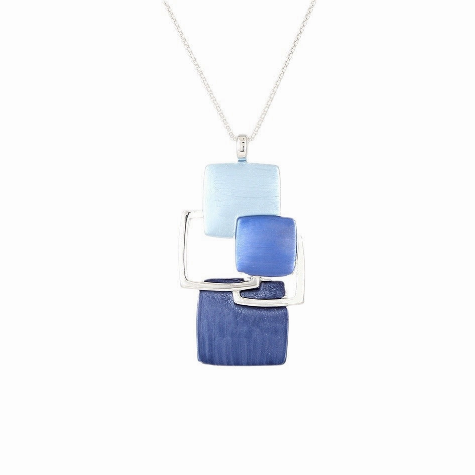 Wholesale Geometric Blue Hollow Square Pendant Necklace