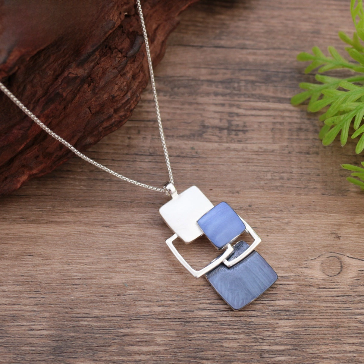 Wholesale Geometric Blue Hollow Square Pendant Necklace