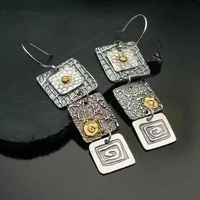 Wholesale Geometric Carved Square Metal Pendant Earrings