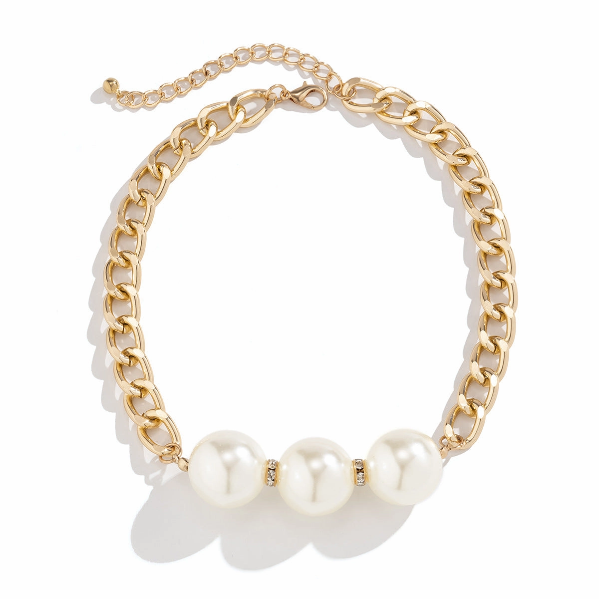 Wholesale Geometric Chunky Chain Imitation Pearl Rhinestone Bracelet Necklaces Set