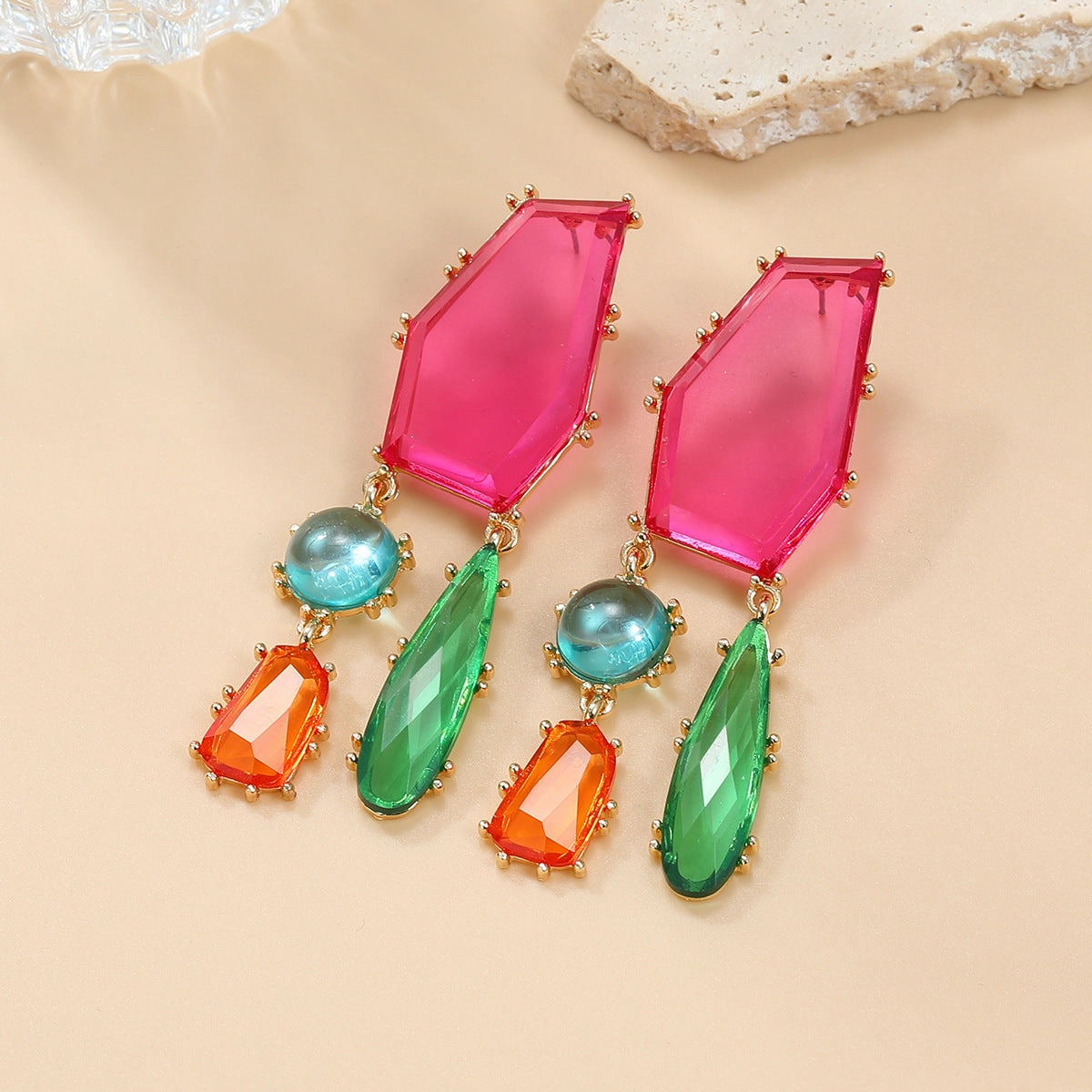 Wholesale Geometric Color Diamond Alloy Earrings