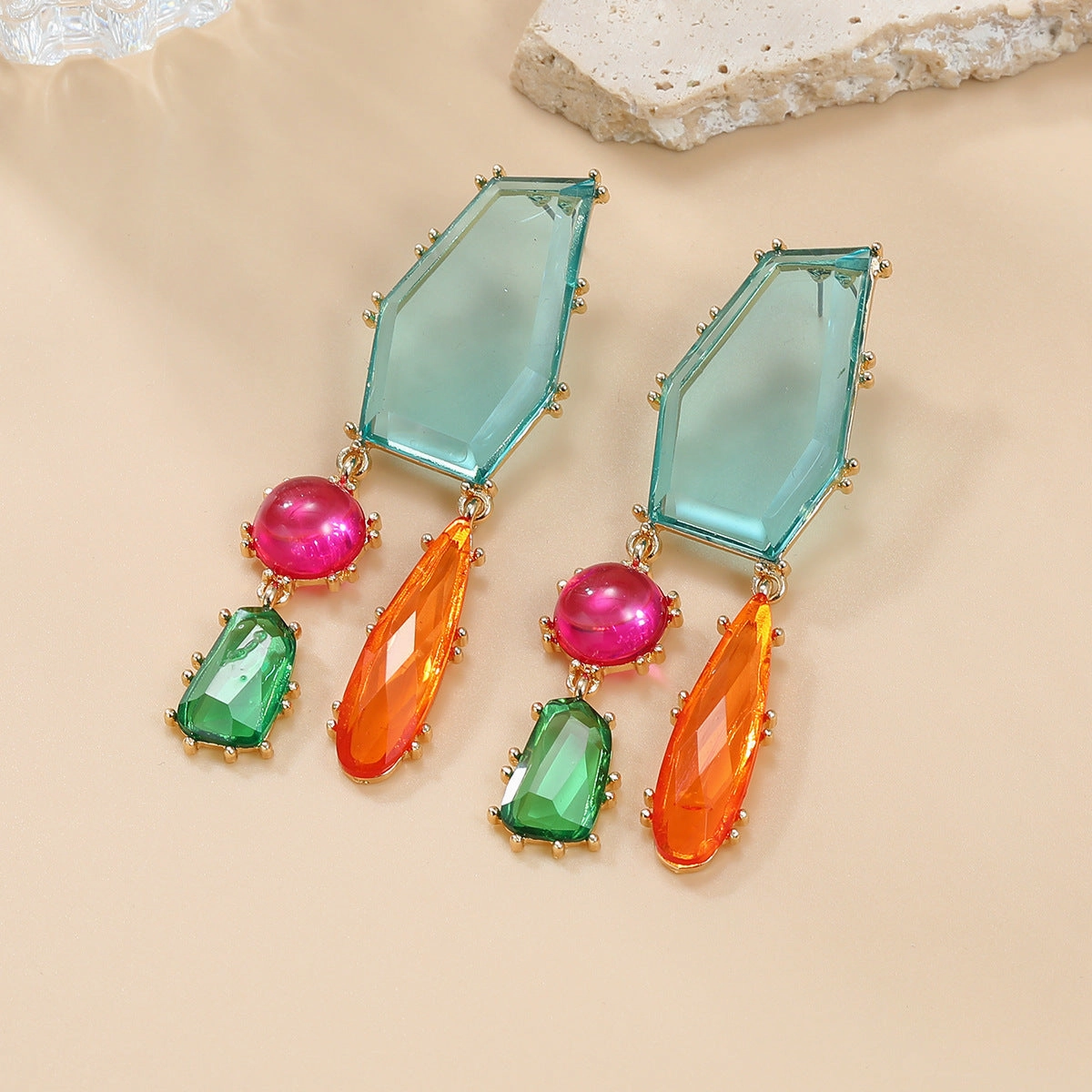 Wholesale Geometric Color Diamond Alloy Earrings