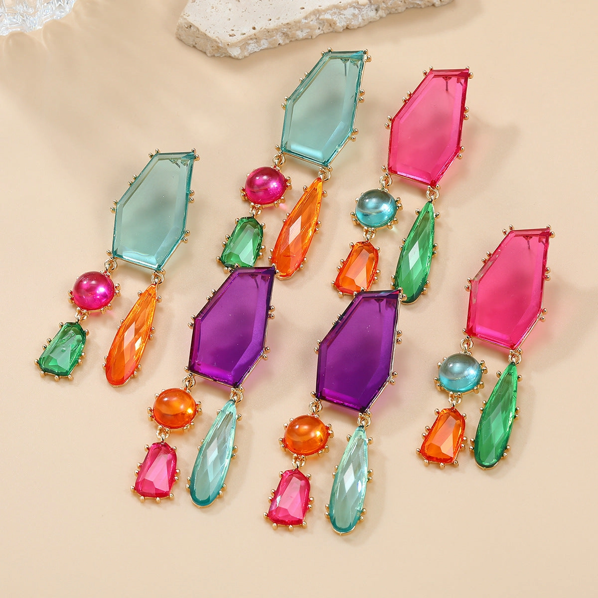 Wholesale Geometric Color Diamond Alloy Earrings