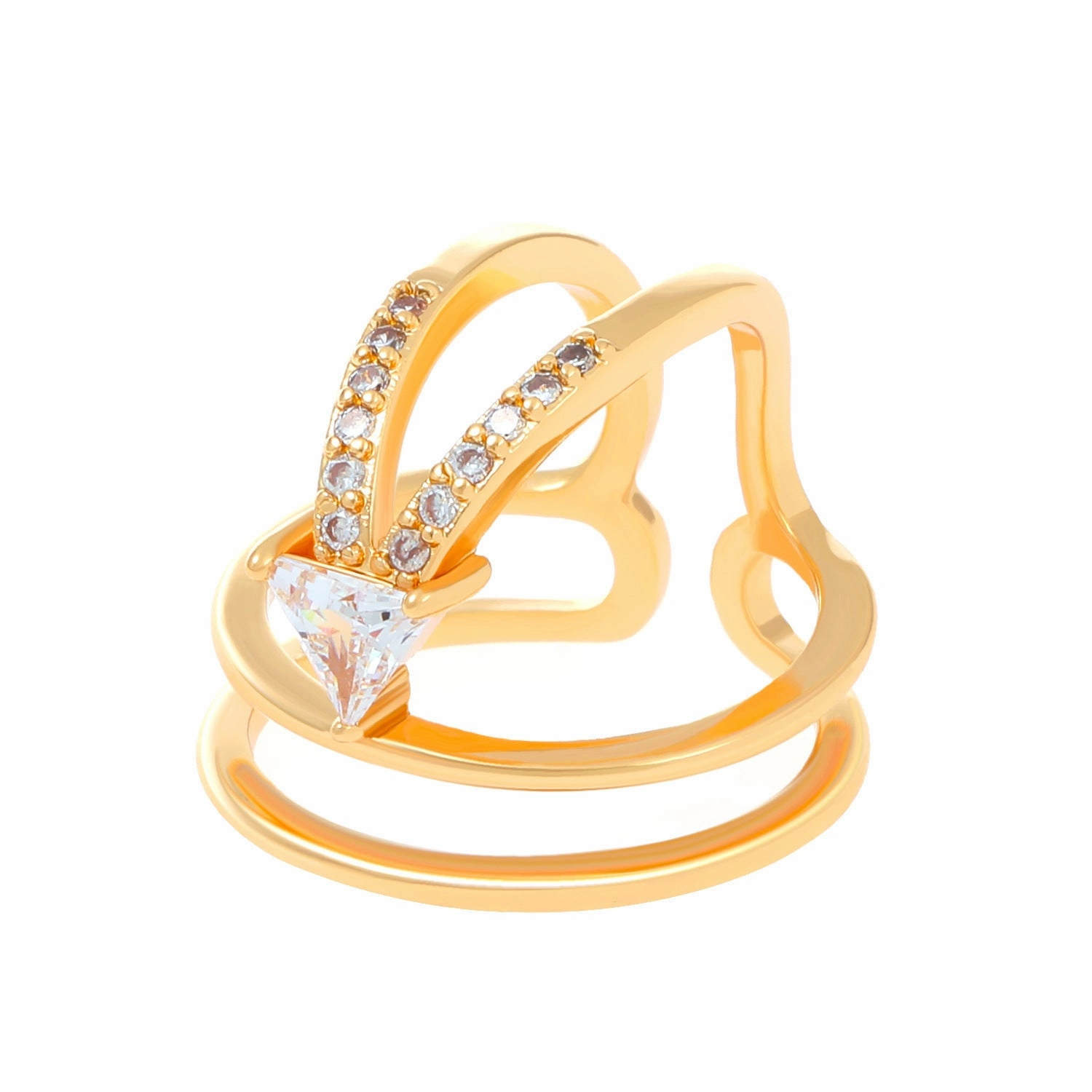 Wholesale Geometric Diamond Open Nail Ring