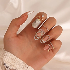 Wholesale Geometric Diamond Open Nail Ring