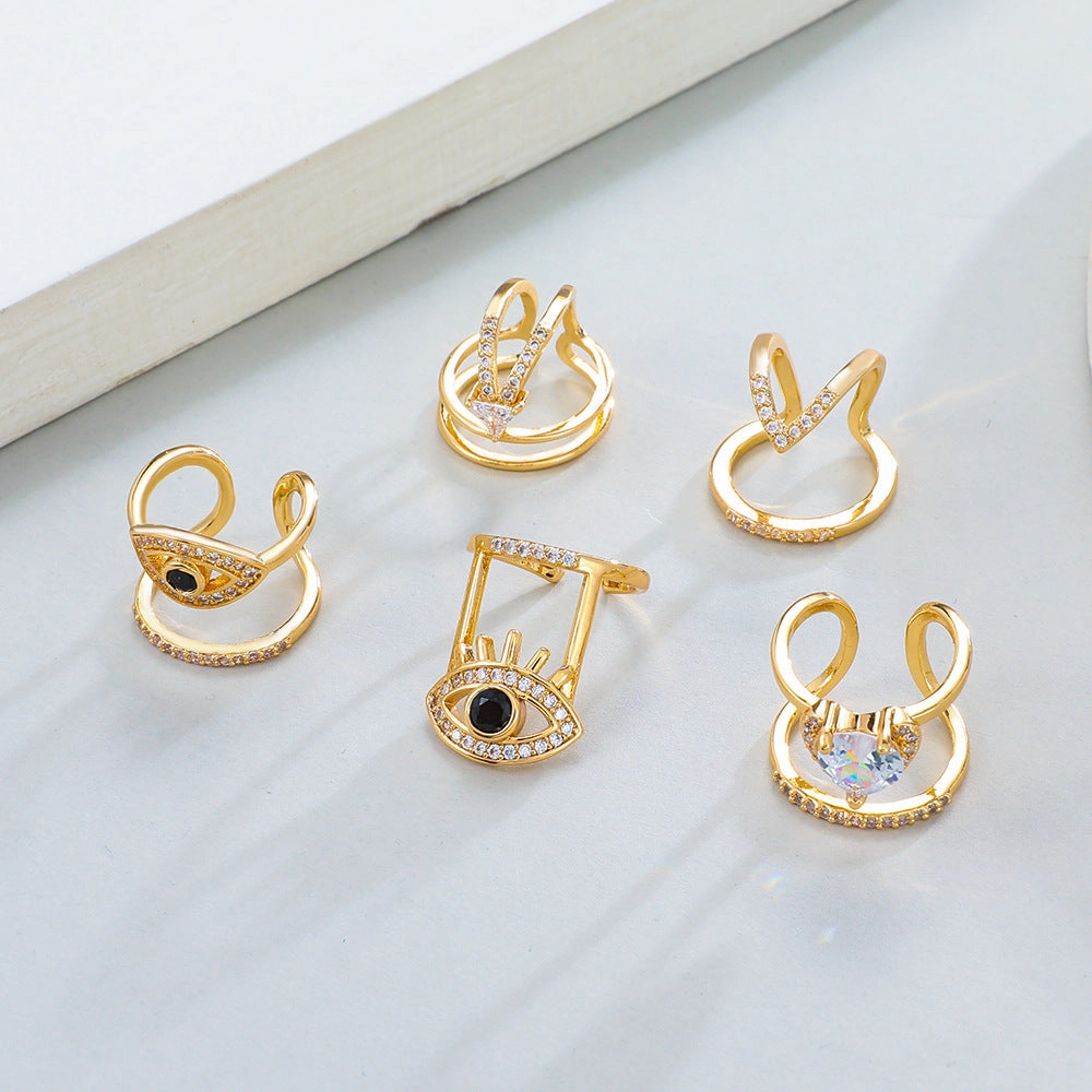 Wholesale Geometric Diamond Open Nail Ring