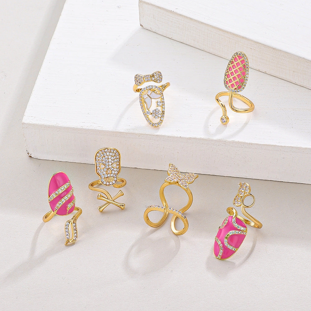 Wholesale Geometric Diamond Open Nail Ring