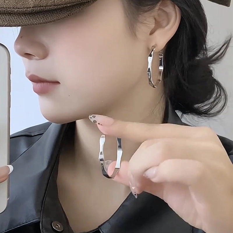 Wholesale Geometric Irregular Cool S925 Silver Needle Ear Ring