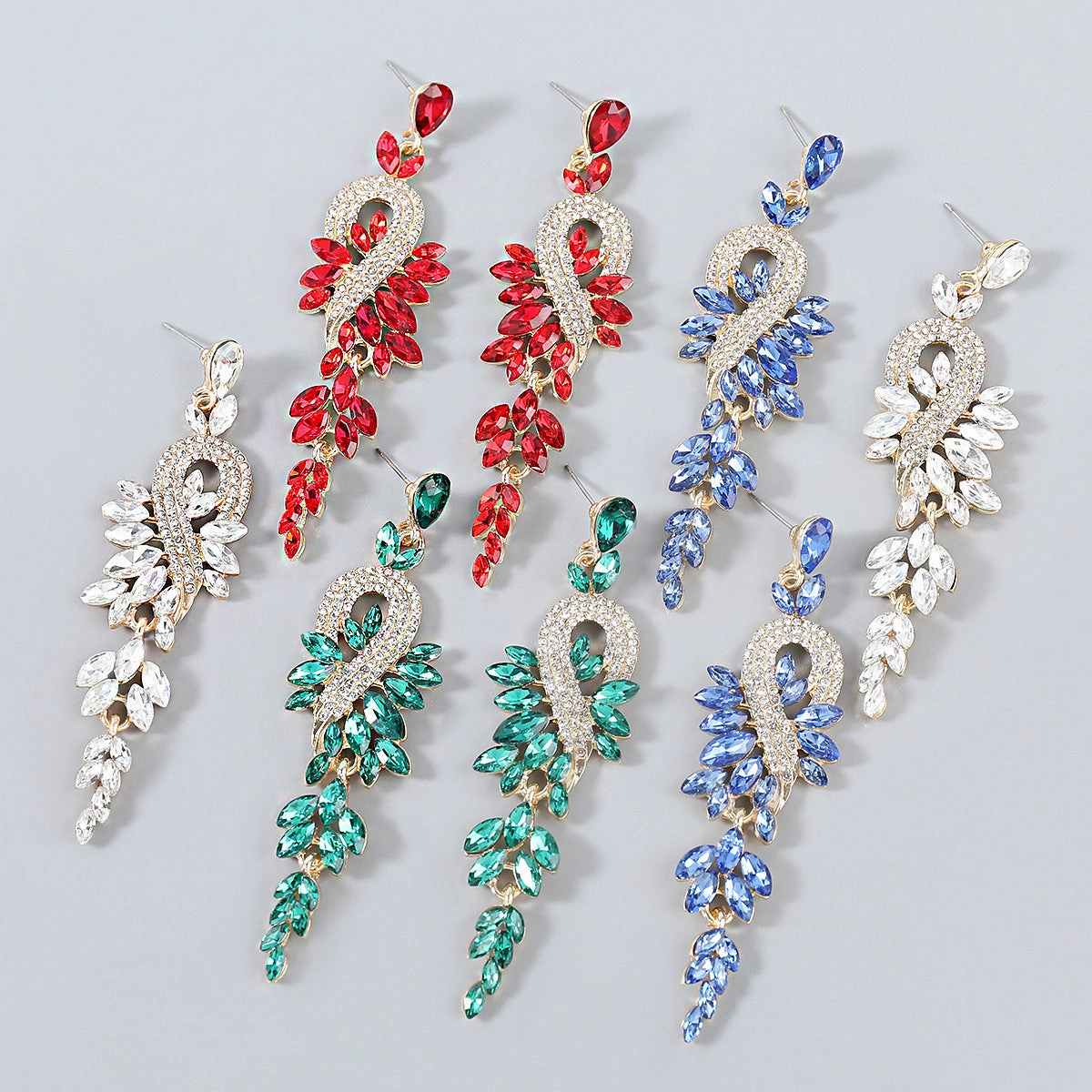 Wholesale Geometric Long Exaggerated Alloy Diamond and Rhinestone Earrings