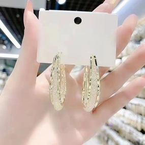 Wholesale Geometric Metal Mesh Crystal Hoop Earrings