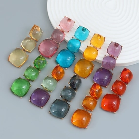 Wholesale Geometric Multi-layered Square Alloy Resin Earrings