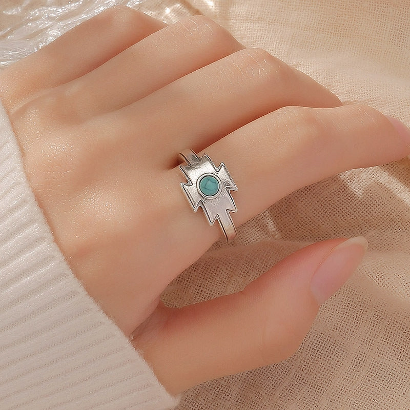 Wholesale Geometric Pattern Turquoise Open Vintage Ring
