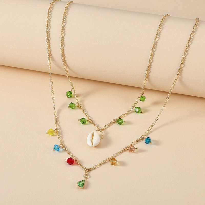 Wholesale Geometric Shell Tassel Layered Necklace