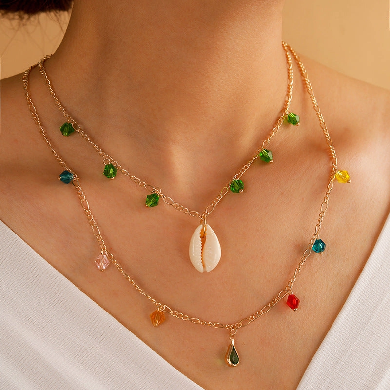 Wholesale Geometric Shell Tassel Layered Necklace