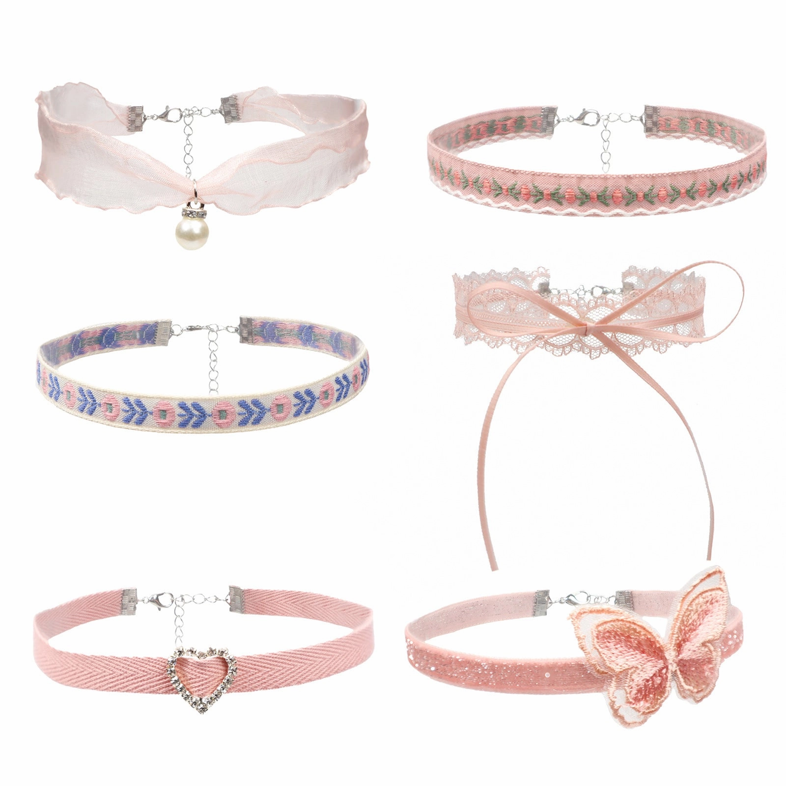 Wholesale Girls' Pink Heart Butterfly Clavicle Necklace