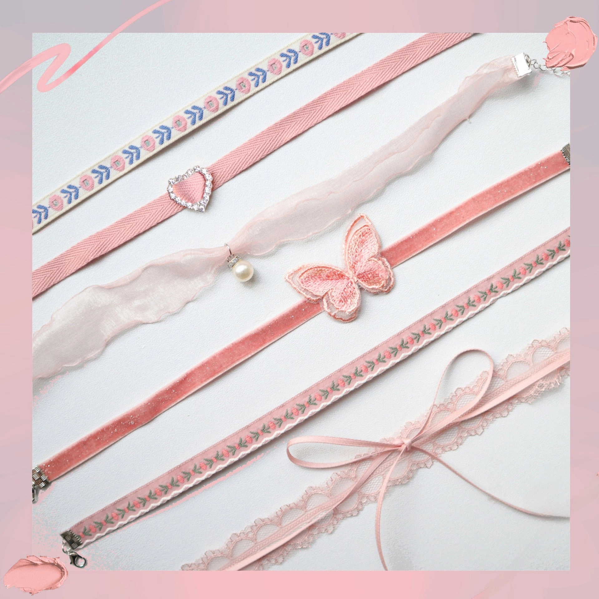 Wholesale Girls' Pink Heart Butterfly Clavicle Necklace