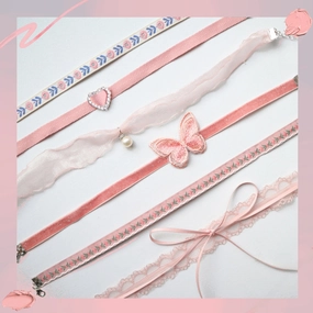 Wholesale Girls' Pink Heart Butterfly Clavicle Necklace