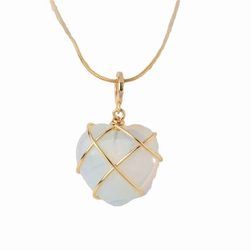 Wholesale Girly Heart Pink Crystal Opal Necklace