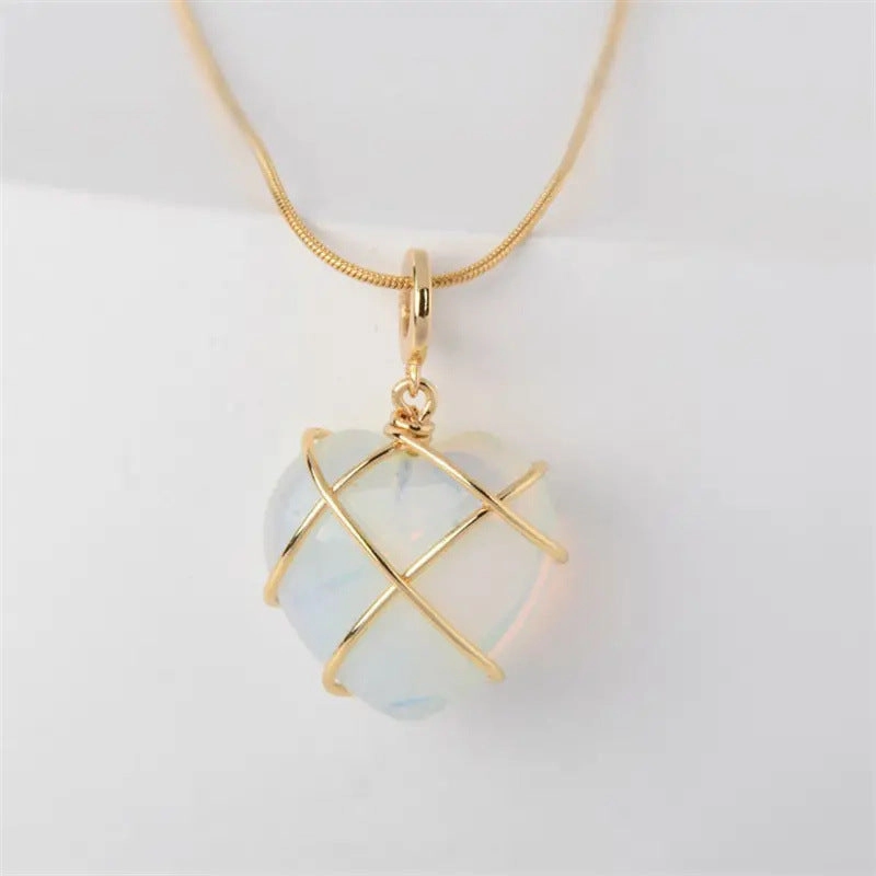 Wholesale Girly Heart Pink Crystal Opal Necklace
