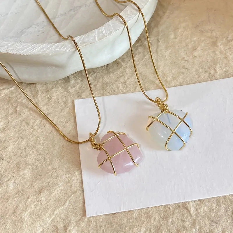Wholesale Girly Heart Pink Crystal Opal Necklace
