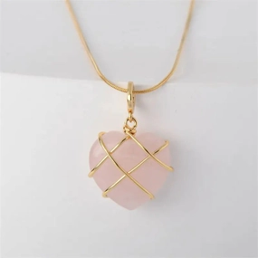 Wholesale Girly Heart Pink Crystal Opal Necklace