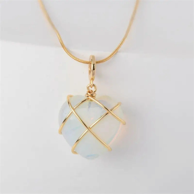 Wholesale Girly Heart Pink Crystal Opal Necklace