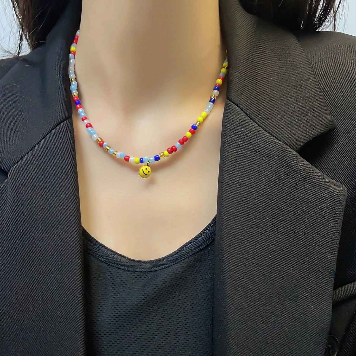 Wholesale Glass Color Beads Smile Face Necklace