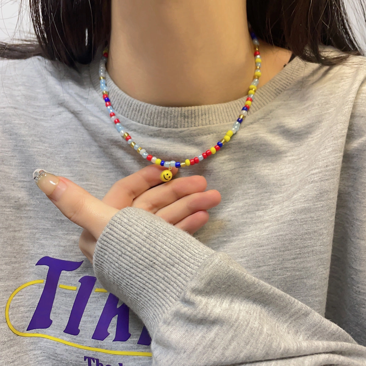 Wholesale Glass Color Beads Smile Face Necklace