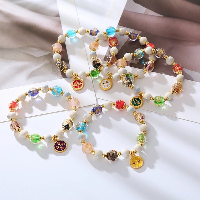 Wholesale Glazed Ceramic Retro Five-Way Glass Bracelet