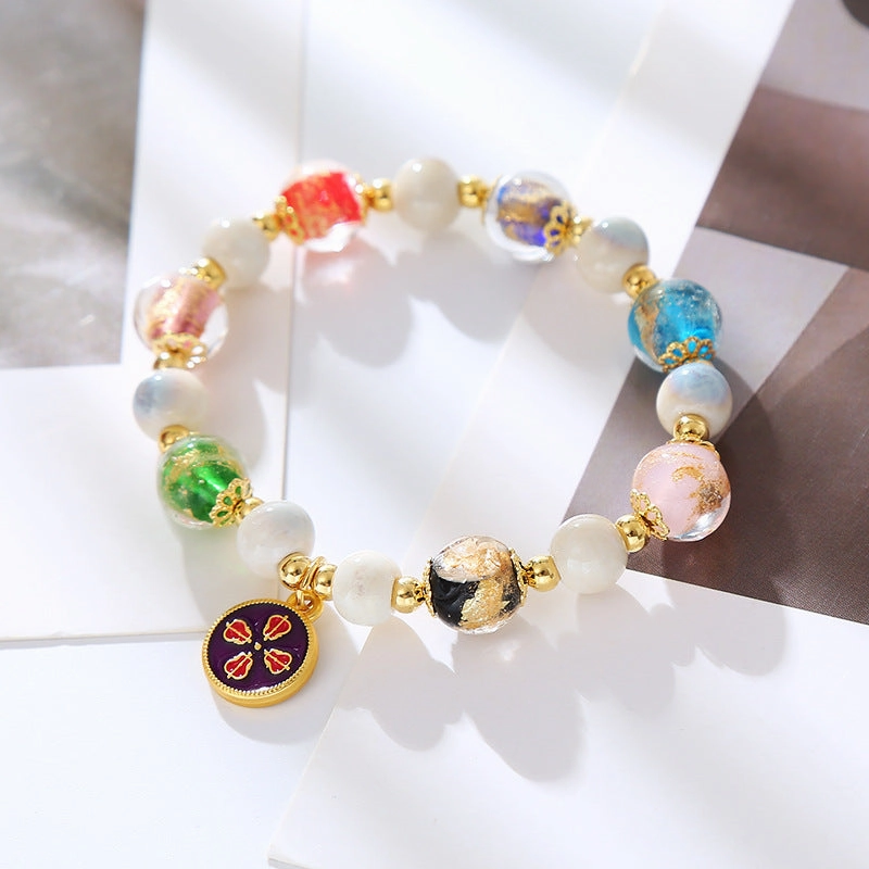 Wholesale Glazed Ceramic Retro Five-Way Glass Bracelet