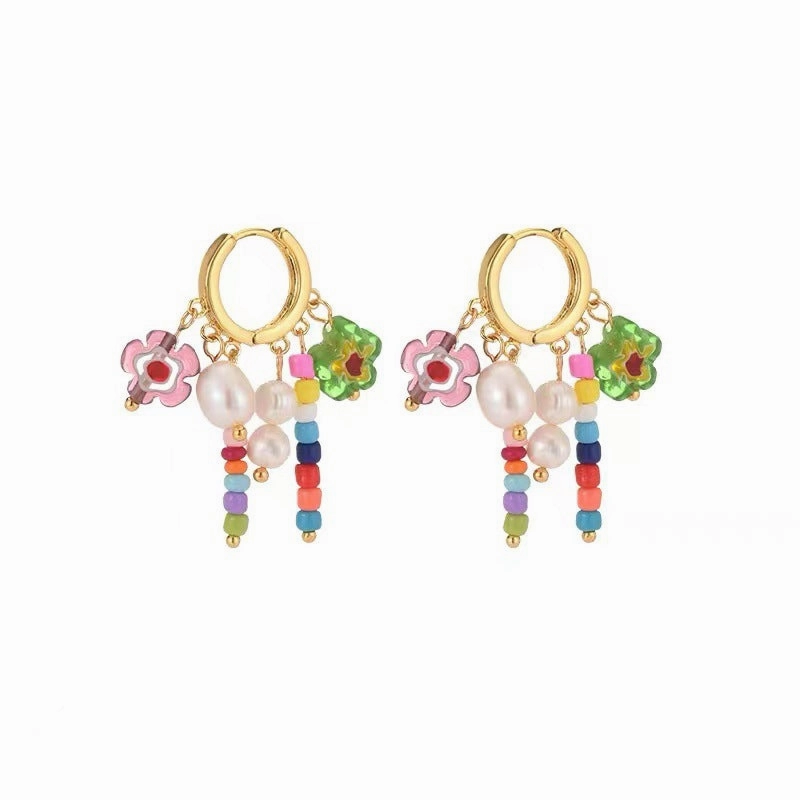 Wholesale Glazed Flower Freshwater Pearl Earrings