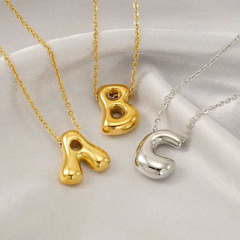 Wholesale Glossy bubble letter necklace for women 26 English letter pendants