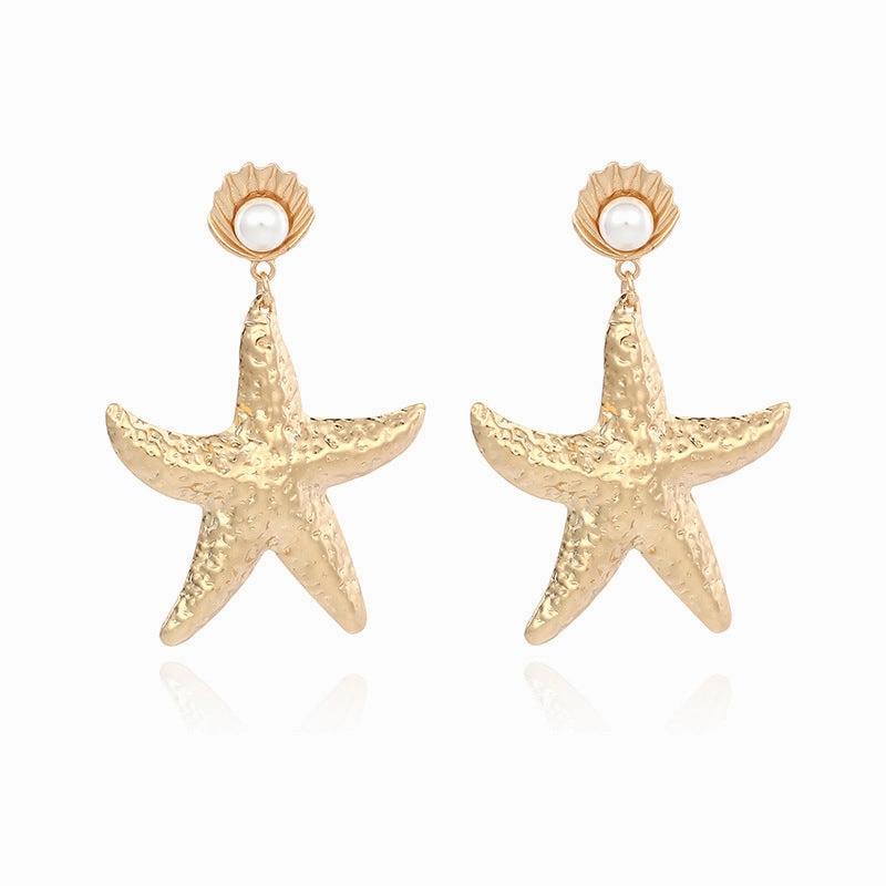 Wholesale Gold Alloy Starfish Pearl Earrings