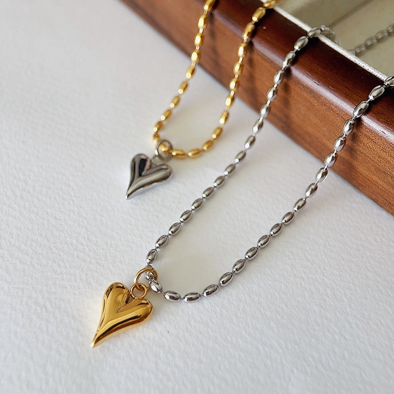 Wholesale Gold and Silver Color-blocked Titanium Steel Love Rice Beads Necklace
