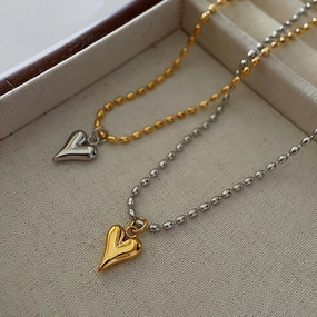 Wholesale Gold and Silver Color-blocked Titanium Steel Love Rice Beads Necklace
