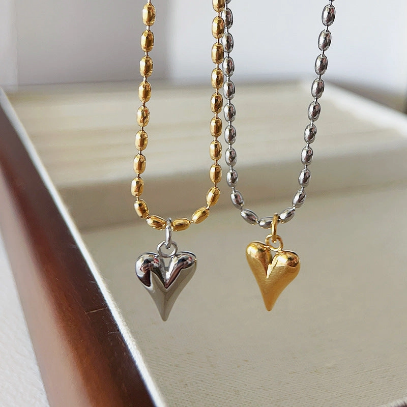 Wholesale Gold and Silver Color-blocked Titanium Steel Love Rice Beads Necklace